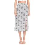 Grey Koala Pattern Print Side Slit Midi Skirt