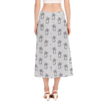 Grey Koala Pattern Print Side Slit Midi Skirt