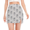 Grey Koala Pattern Print Side Slit Mini Skirt