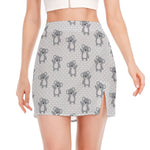 Grey Koala Pattern Print Side Slit Mini Skirt