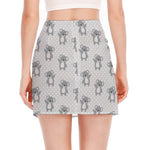 Grey Koala Pattern Print Side Slit Mini Skirt