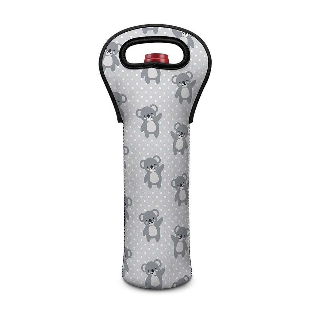 Grey Koala Pattern Print Single Neoprene Wine Tote