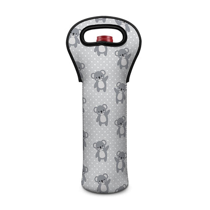 Grey Koala Pattern Print Single Neoprene Wine Tote