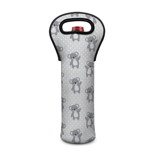 Grey Koala Pattern Print Single Neoprene Wine Tote