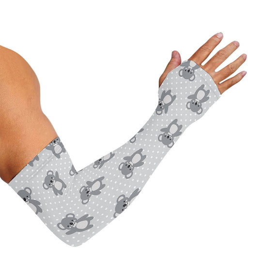 Grey Koala Pattern Print Sun Protection Arm Sleeves
