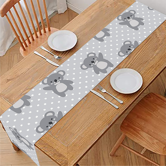 Grey Koala Pattern Print Table Runner