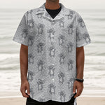 Grey Koala Pattern Print Textured Short Sleeve Shirt