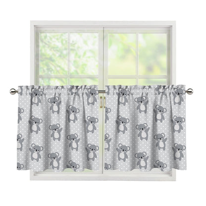 Grey Koala Pattern Print Tier Curtains