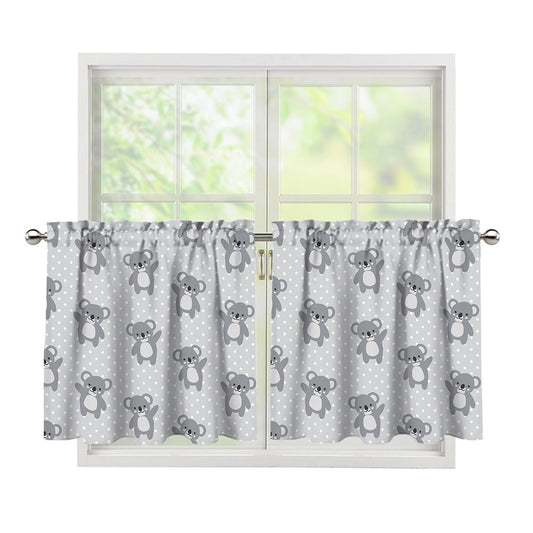 Grey Koala Pattern Print Tier Curtains