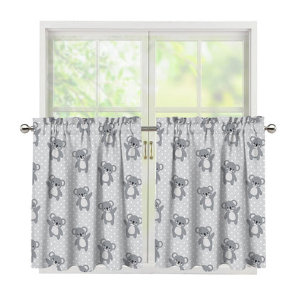 Grey Koala Pattern Print Tier Curtains