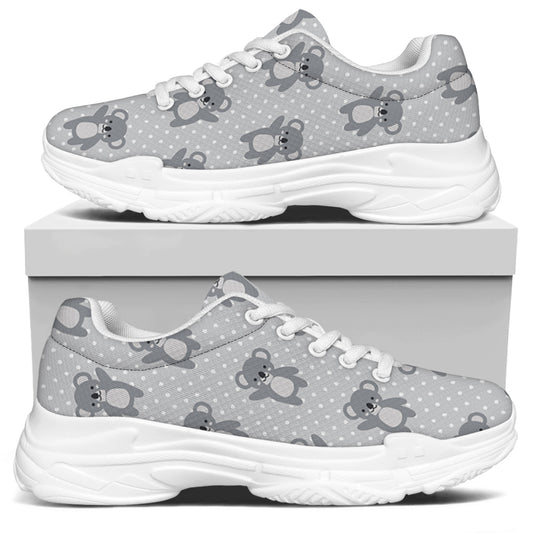 Grey Koala Pattern Print White Chunky Shoes