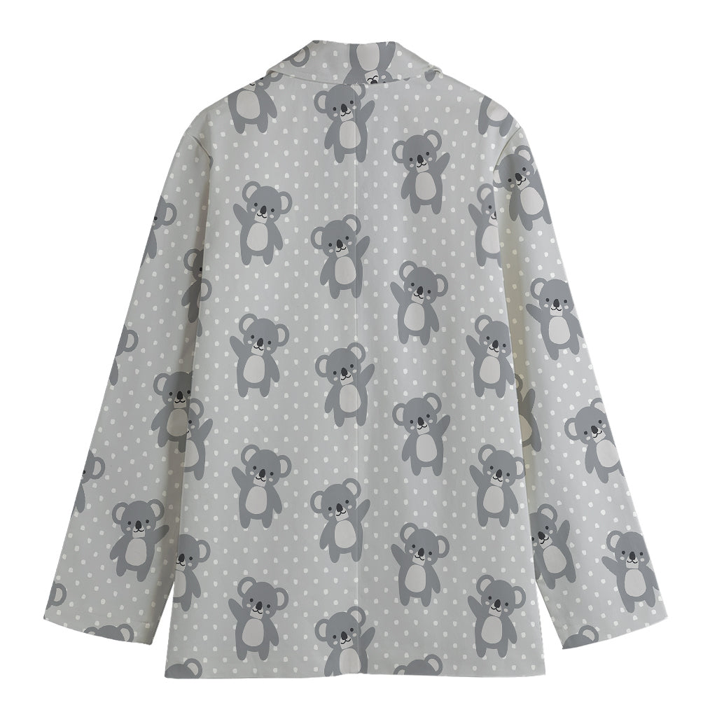 Grey Koala Pattern Print Women's Blazer