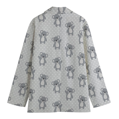 Grey Koala Pattern Print Women's Blazer
