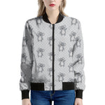 Grey Koala Pattern Print Women's Bomber Jacket