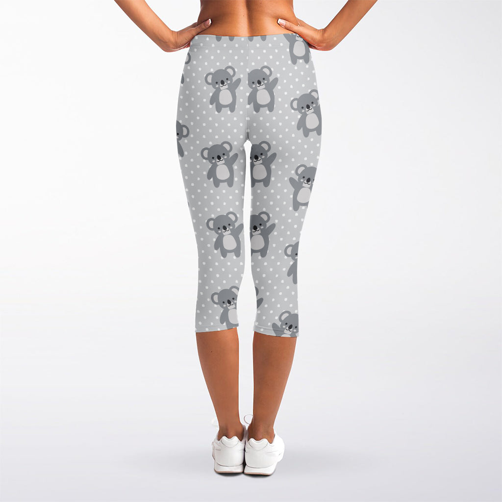 Grey Koala Pattern Print Women's Capri Leggings