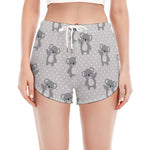 Grey Koala Pattern Print Women's Split Running Shorts