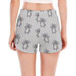 Grey Koala Pattern Print Women's Split Running Shorts