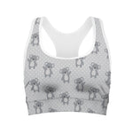 Grey Koala Pattern Print Women's Sports Bra