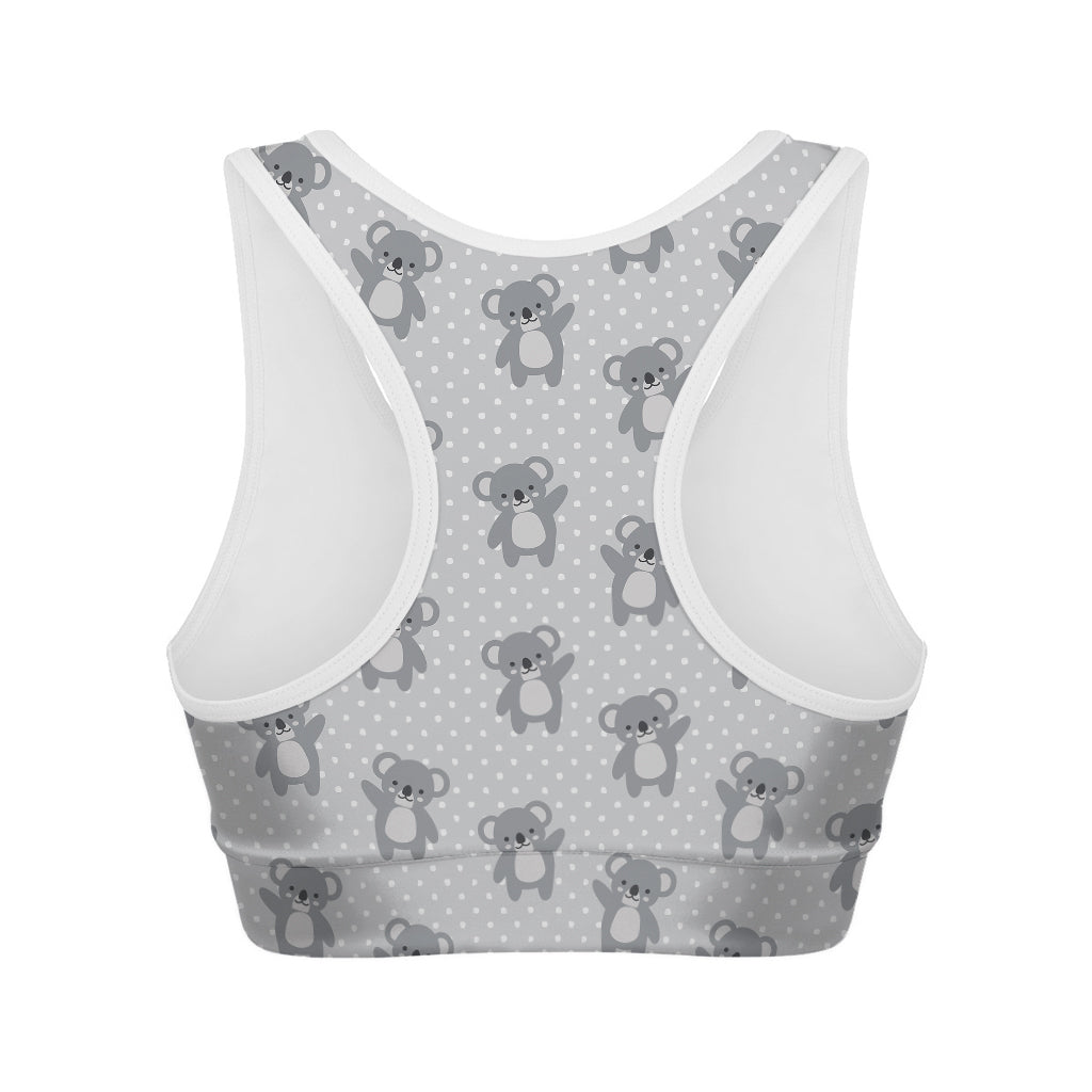 Grey Koala Pattern Print Women's Sports Bra