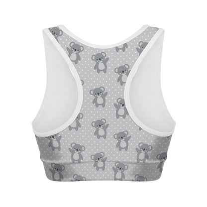 Grey Koala Pattern Print Women's Sports Bra