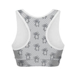 Grey Koala Pattern Print Women's Sports Bra