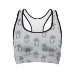 Grey Koala Pattern Print Women's Sports Bra