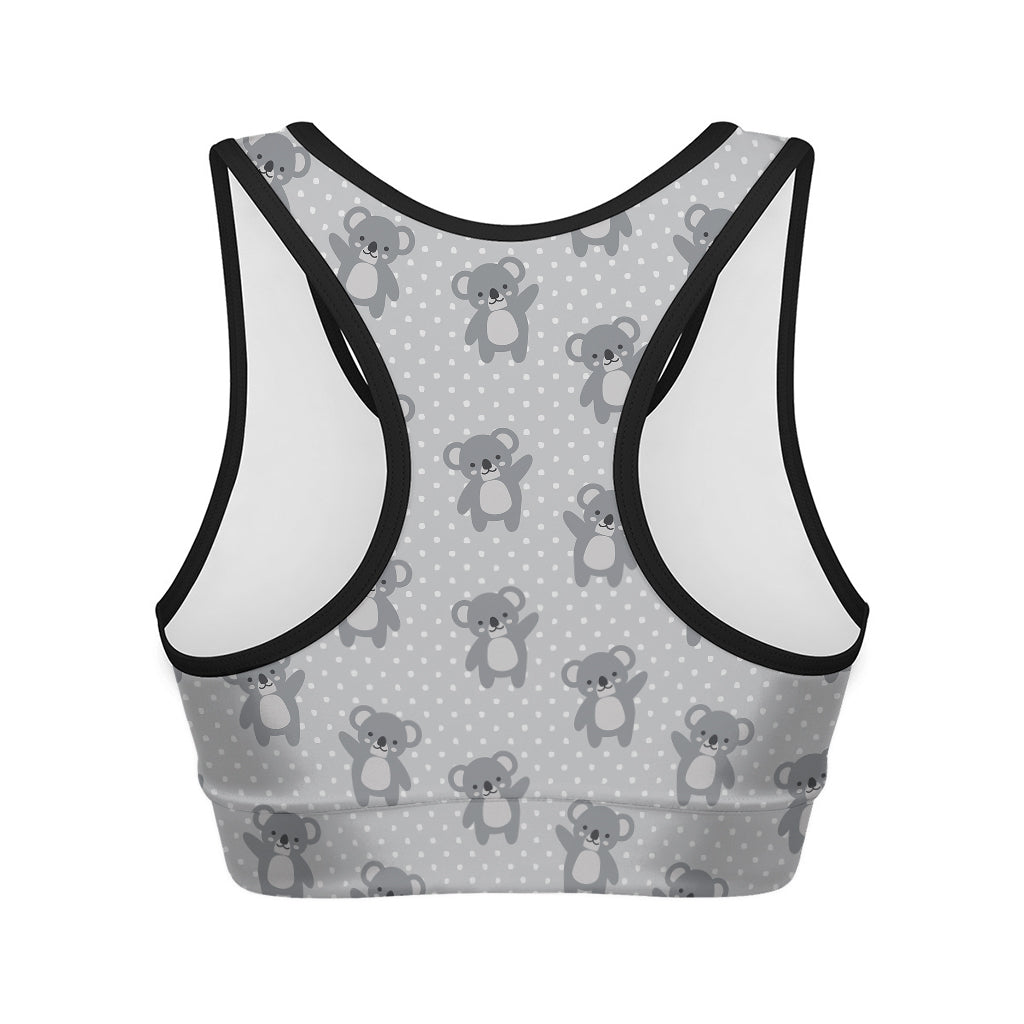 Grey Koala Pattern Print Women's Sports Bra