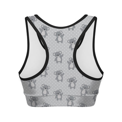Grey Koala Pattern Print Women's Sports Bra