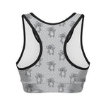 Grey Koala Pattern Print Women's Sports Bra