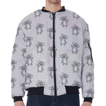 Grey Koala Pattern Print Zip Sleeve Bomber Jacket
