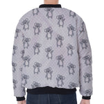 Grey Koala Pattern Print Zip Sleeve Bomber Jacket