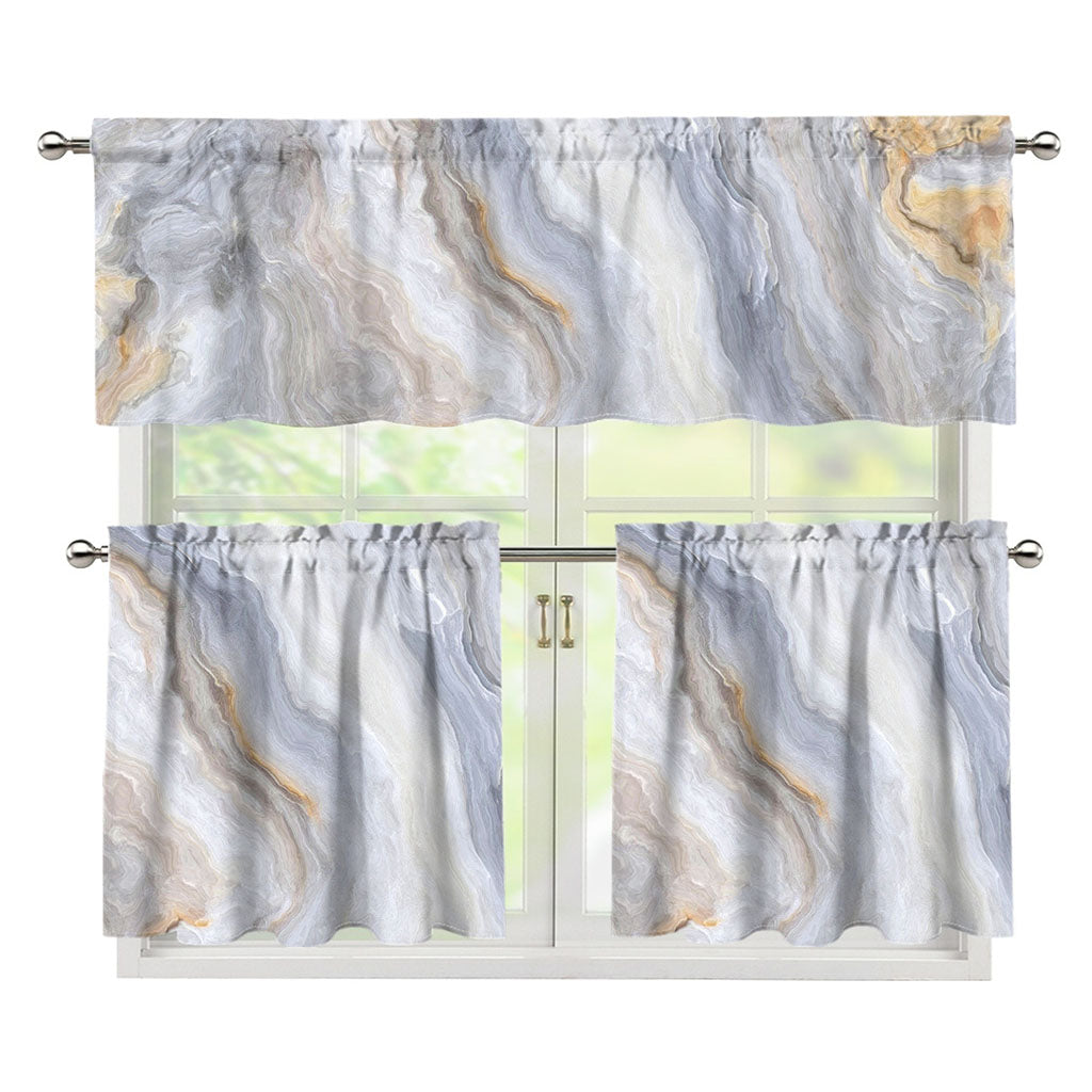 Grey Marble Print 3 Piece Kitchen Curtains