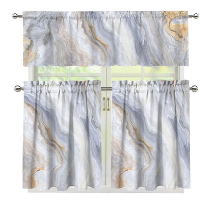 Grey Marble Print 3 Piece Kitchen Curtains