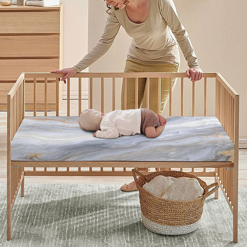 Grey Marble Print Baby Crib Sheet