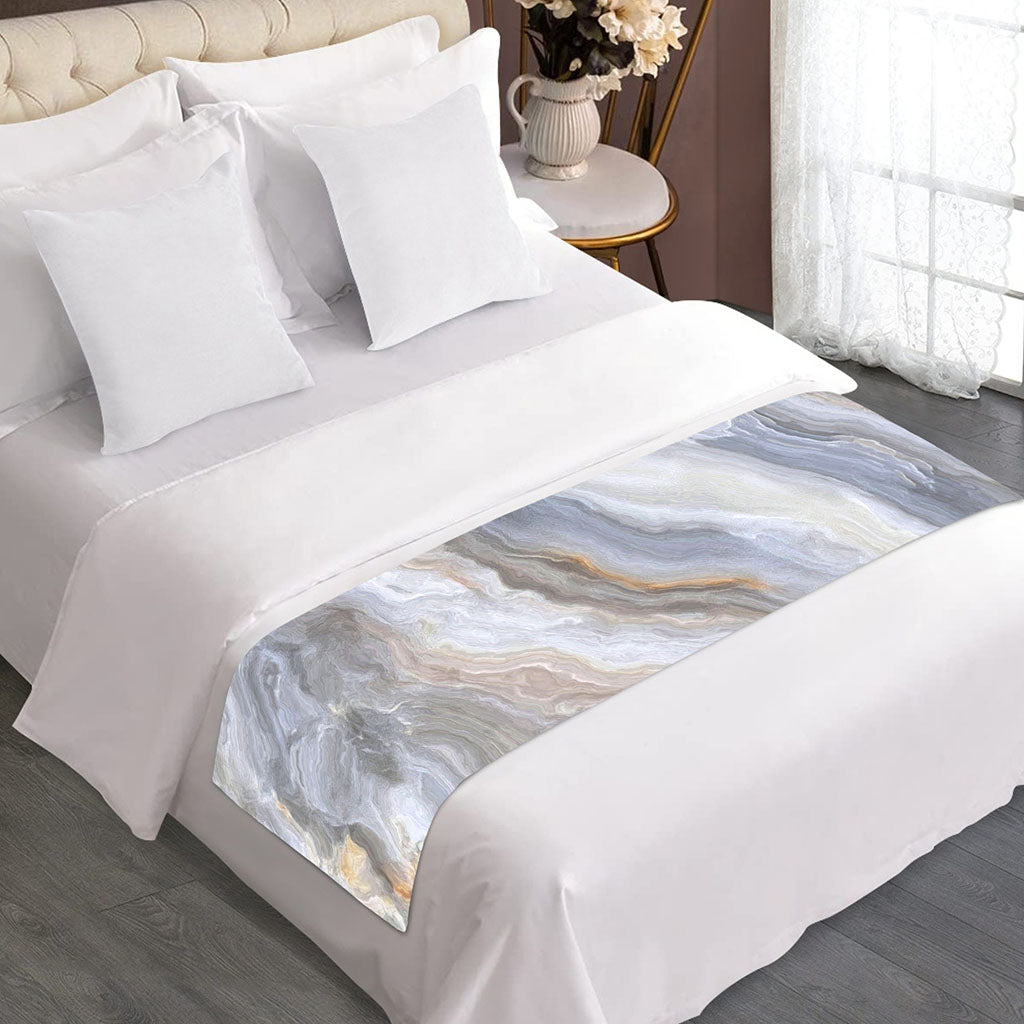 Grey Marble Print Bed Runner