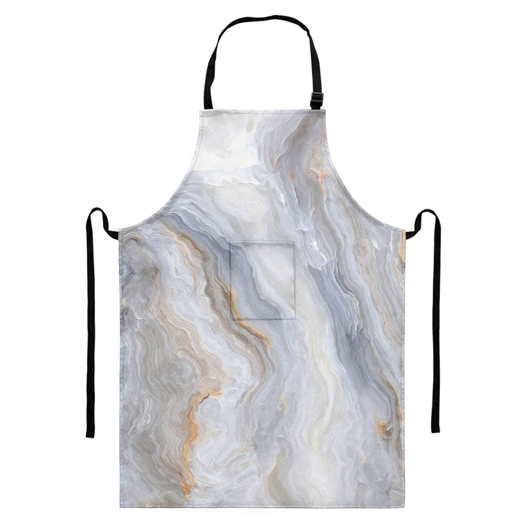 Grey Marble Print Bib Apron With Pocket