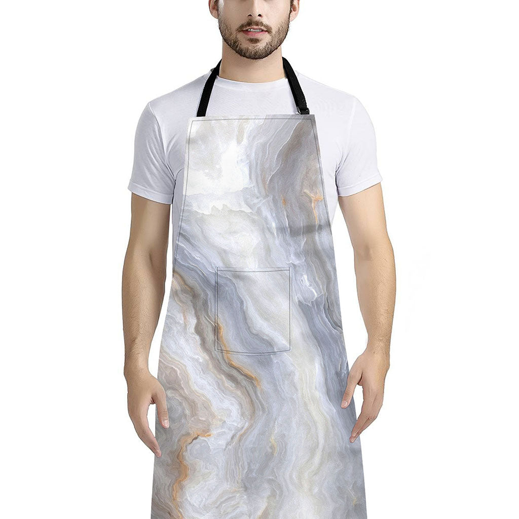 Grey Marble Print Bib Apron With Pocket