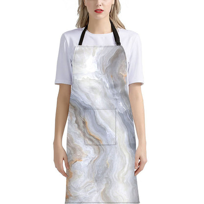 Grey Marble Print Bib Apron With Pocket