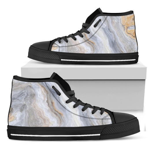 Grey Marble Print Black High Top Sneakers