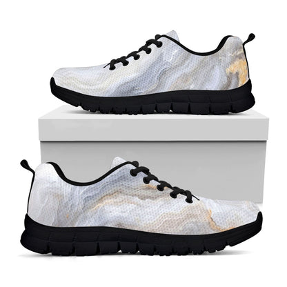 Grey Marble Print Black Running Shoes