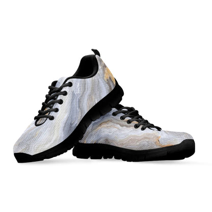 Grey Marble Print Black Running Shoes
