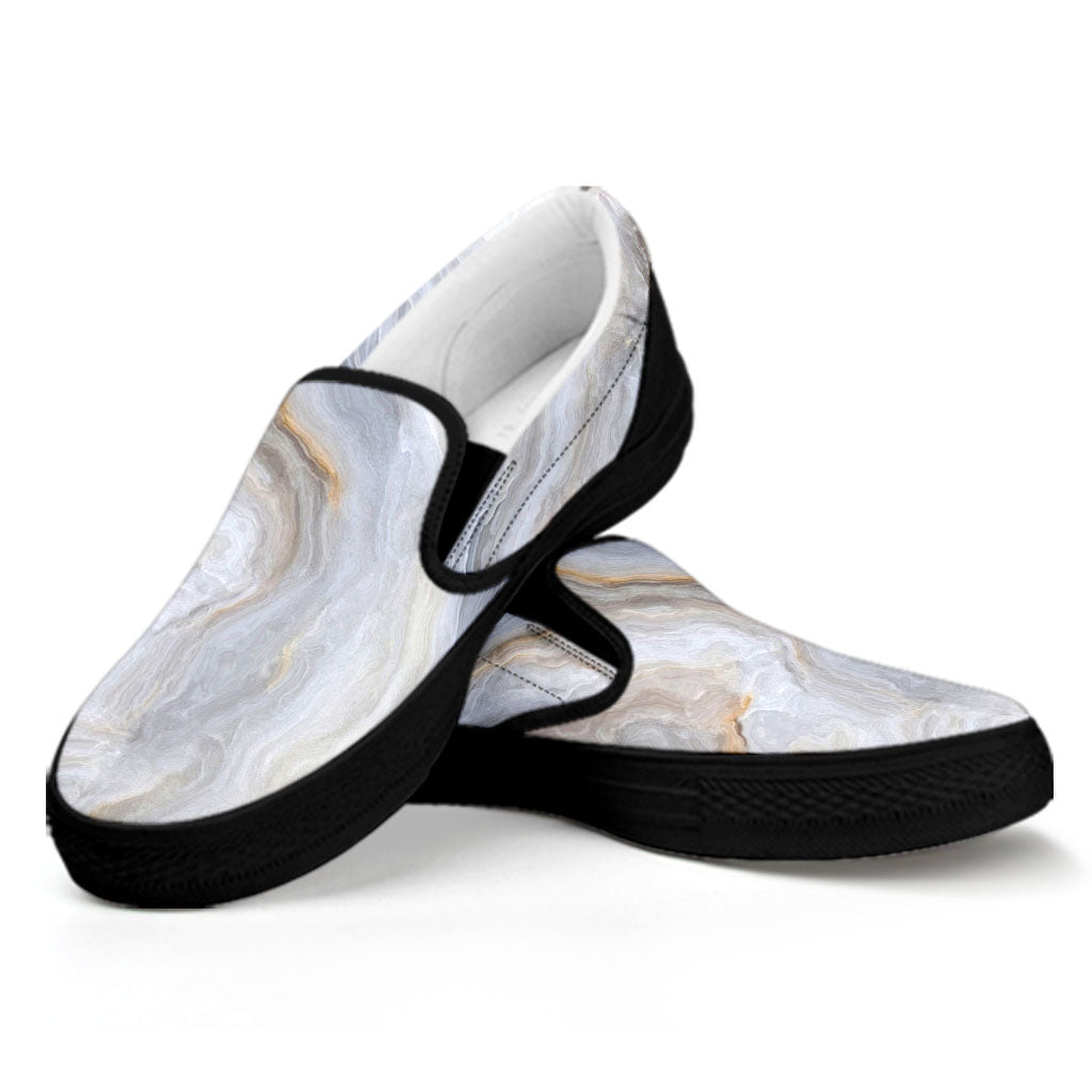 Grey Marble Print Black Slip On Sneakers
