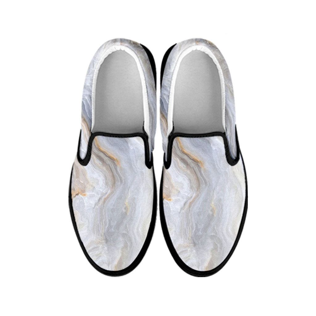 Grey Marble Print Black Slip On Sneakers