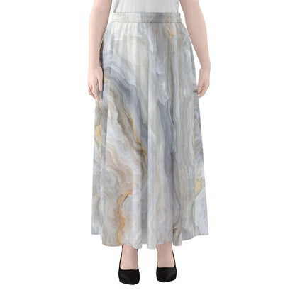 Grey Marble Print Chiffon Maxi Skirt