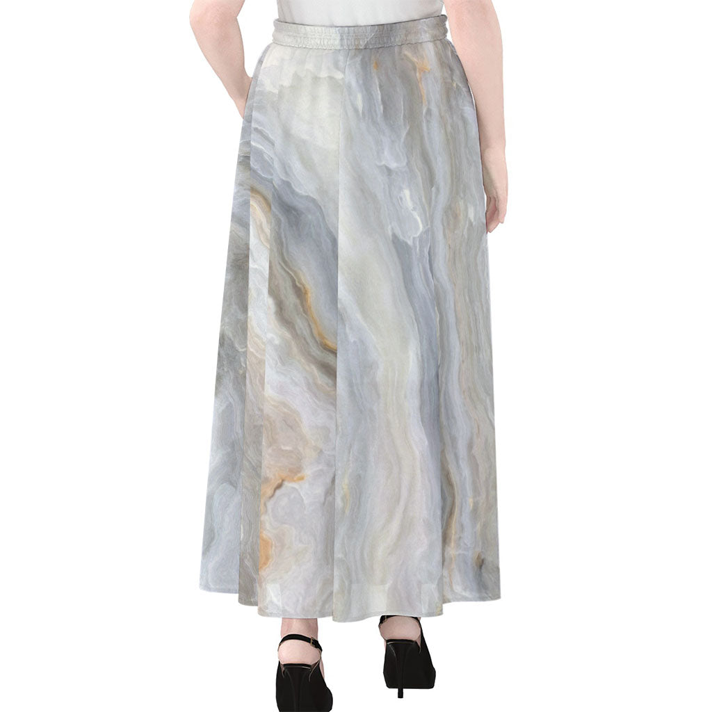 Grey Marble Print Chiffon Maxi Skirt