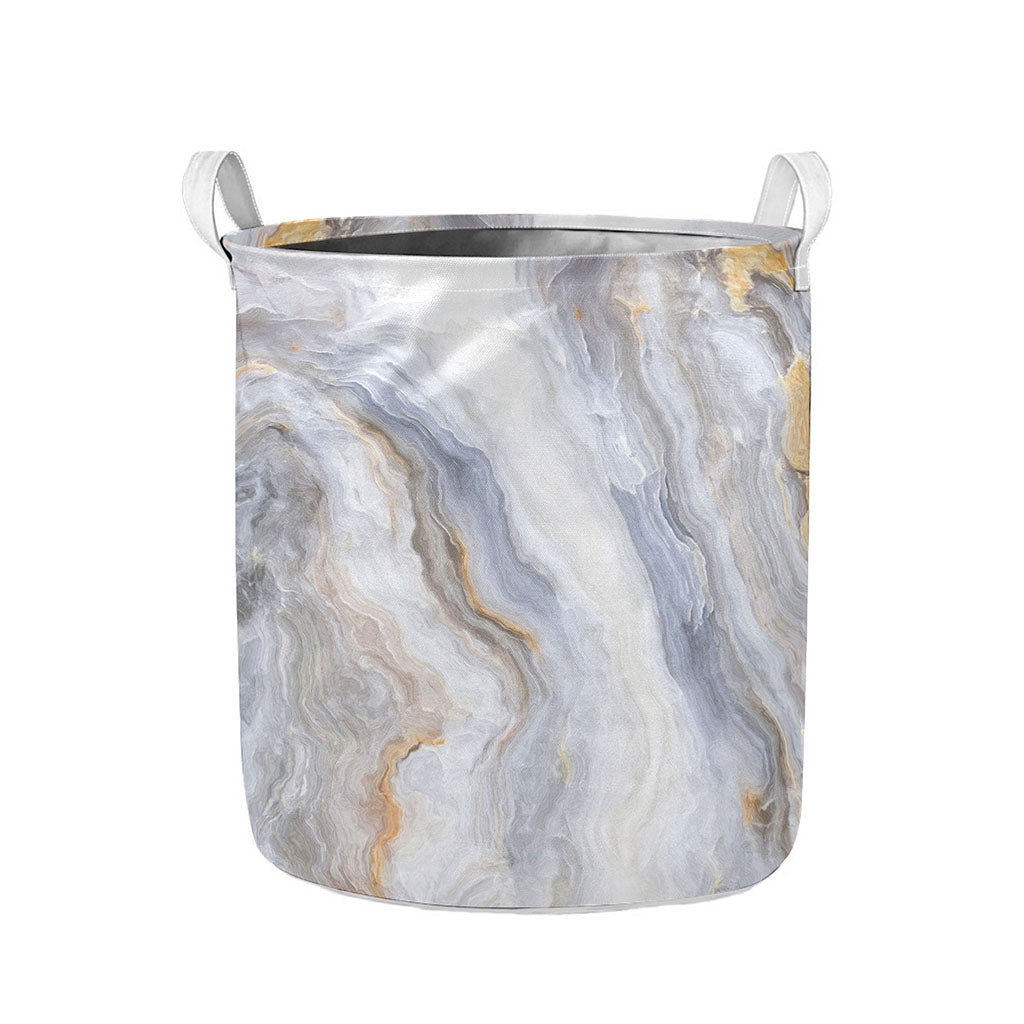 Grey Marble Print Collapsible Laundry Basket