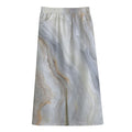 Grey Marble Print Cotton Front Slit Maxi Skirt