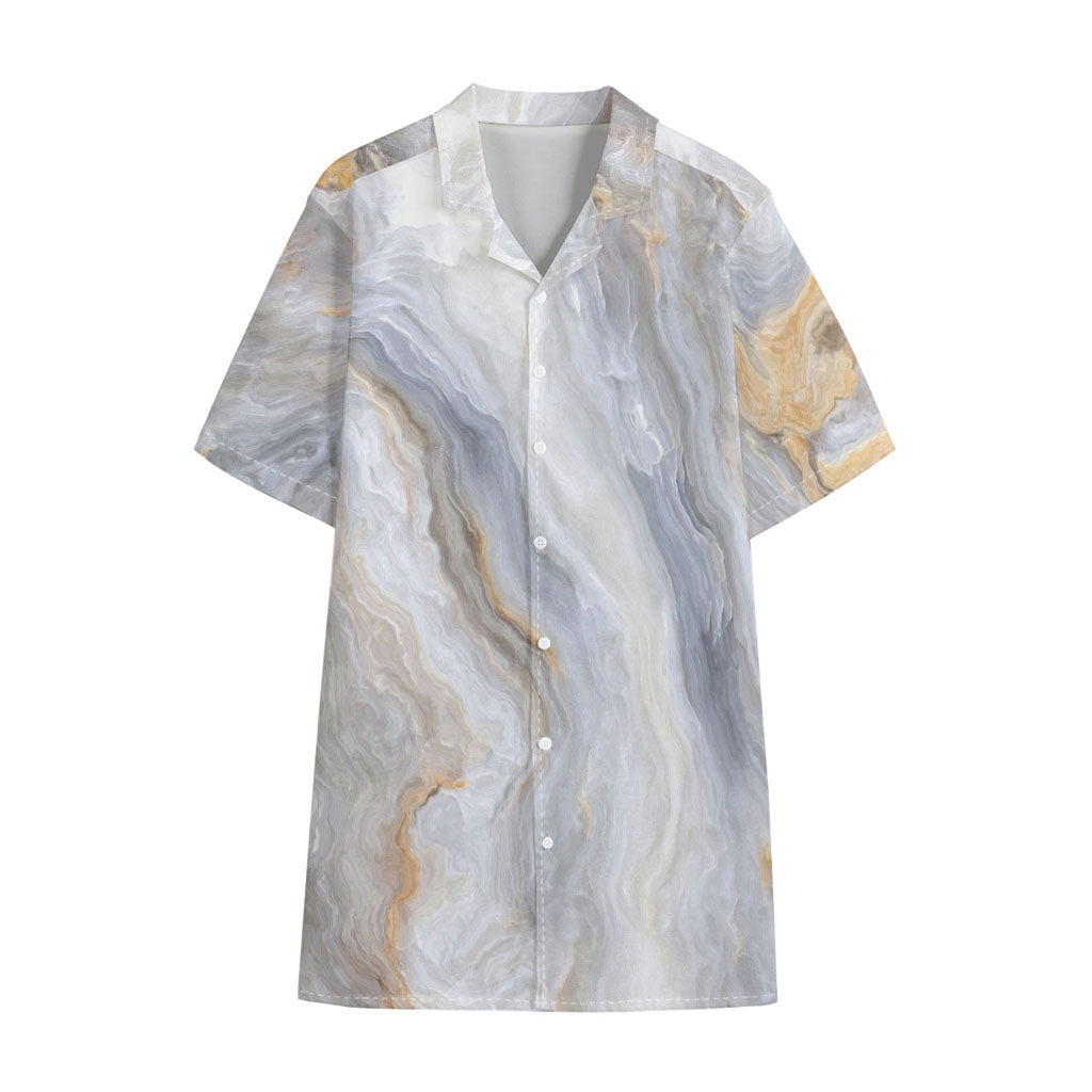 Grey Marble Print Cotton Hawaiian Shirt