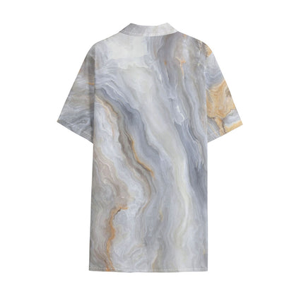 Grey Marble Print Cotton Hawaiian Shirt