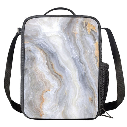 Grey Marble Print Crossbody Lunch Bag
